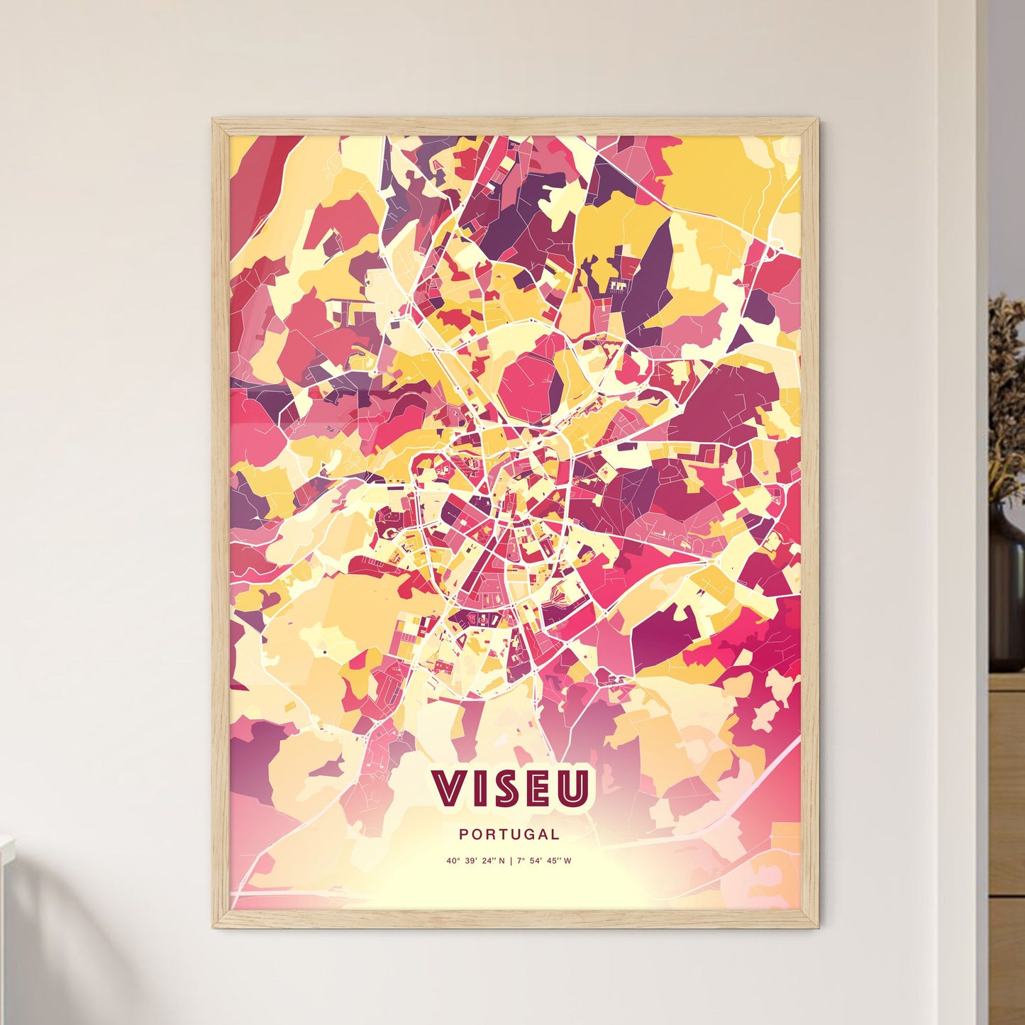 Colorful Viseu Portugal Fine Art Map Hot Red