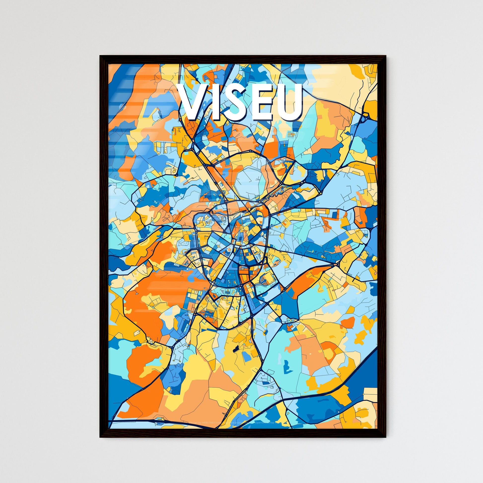 VISEU PORTUGAL Vibrant Colorful Art Map Poster Blue Orange