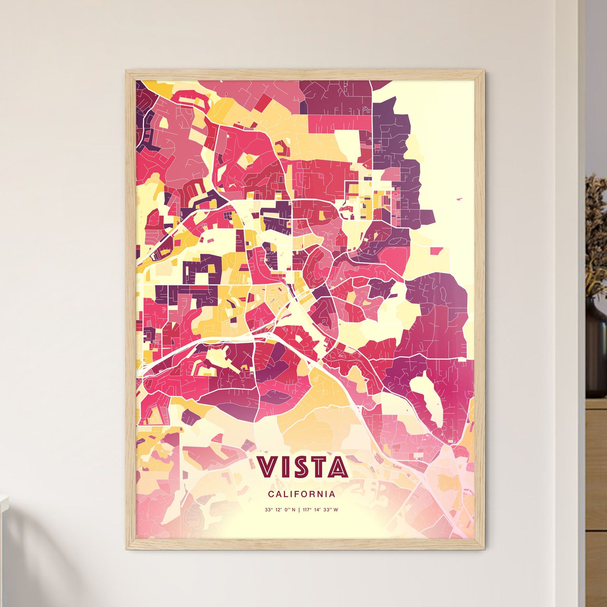 Colorful Vista California Fine Art Map Hot Red