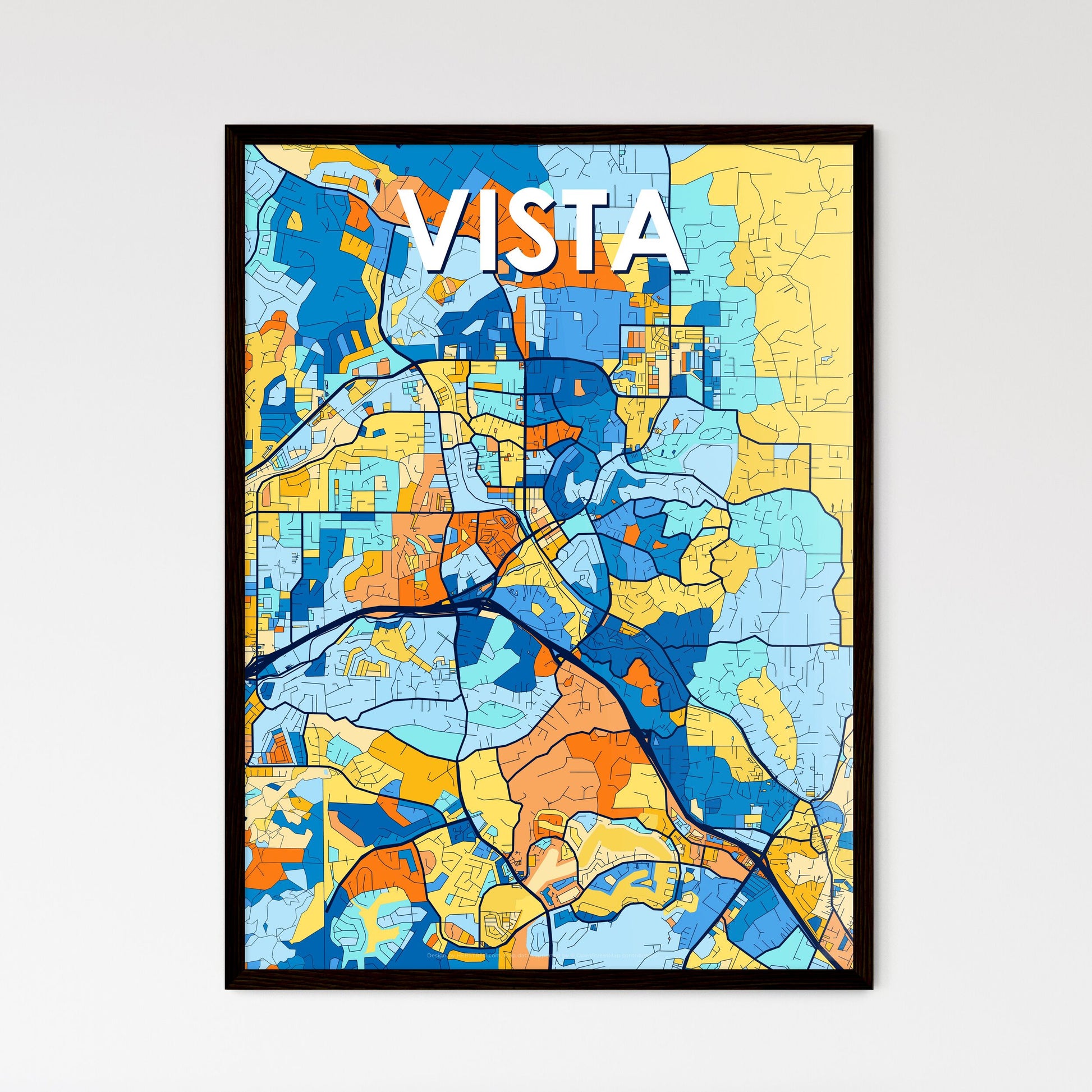 VISTA CALIFORNIA Vibrant Colorful Art Map Poster Blue Orange