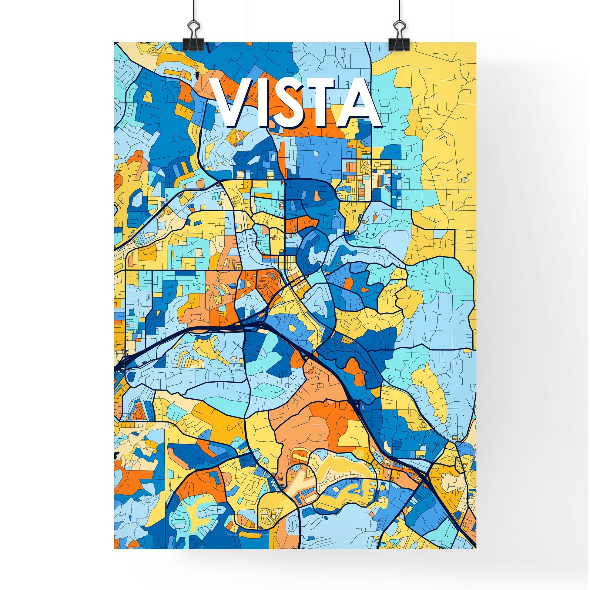 VISTA CALIFORNIA Vibrant Colorful Art Map Poster Blue Orange