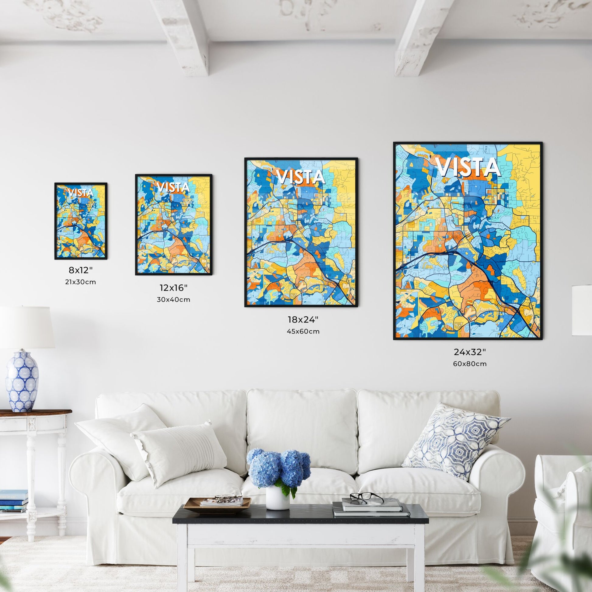 VISTA CALIFORNIA Vibrant Colorful Art Map Poster Blue Orange