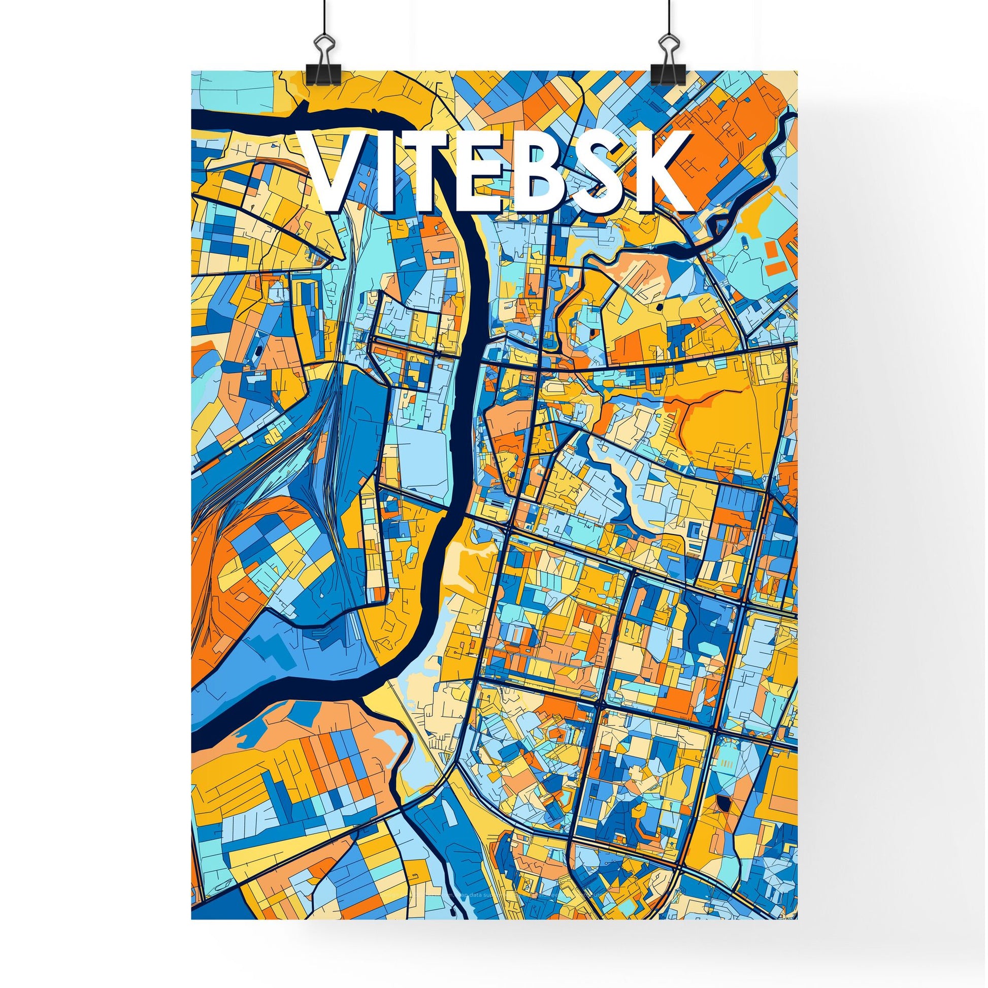 VITEBSK BELARUS Vibrant Colorful Art Map Poster Blue Orange