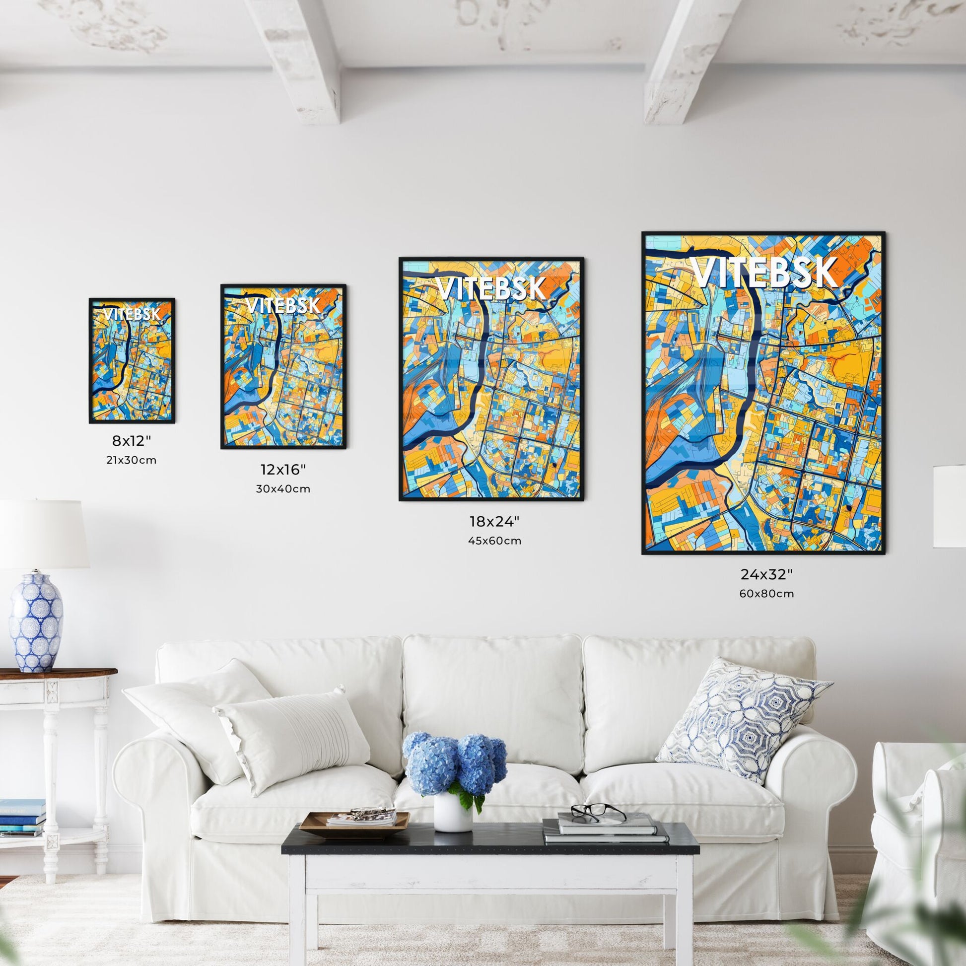 VITEBSK BELARUS Vibrant Colorful Art Map Poster Blue Orange