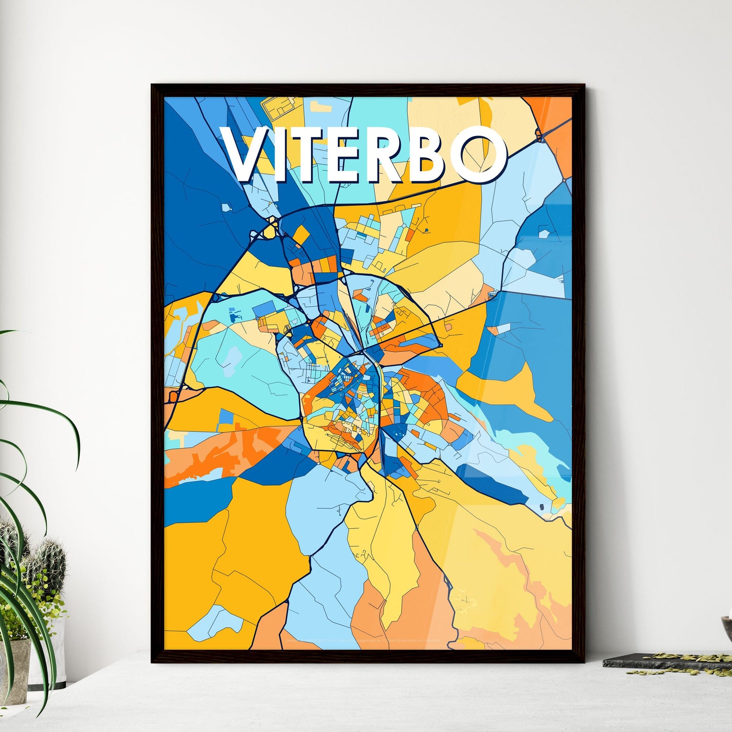 VITERBO ITALY Vibrant Colorful Art Map Poster Blue Orange