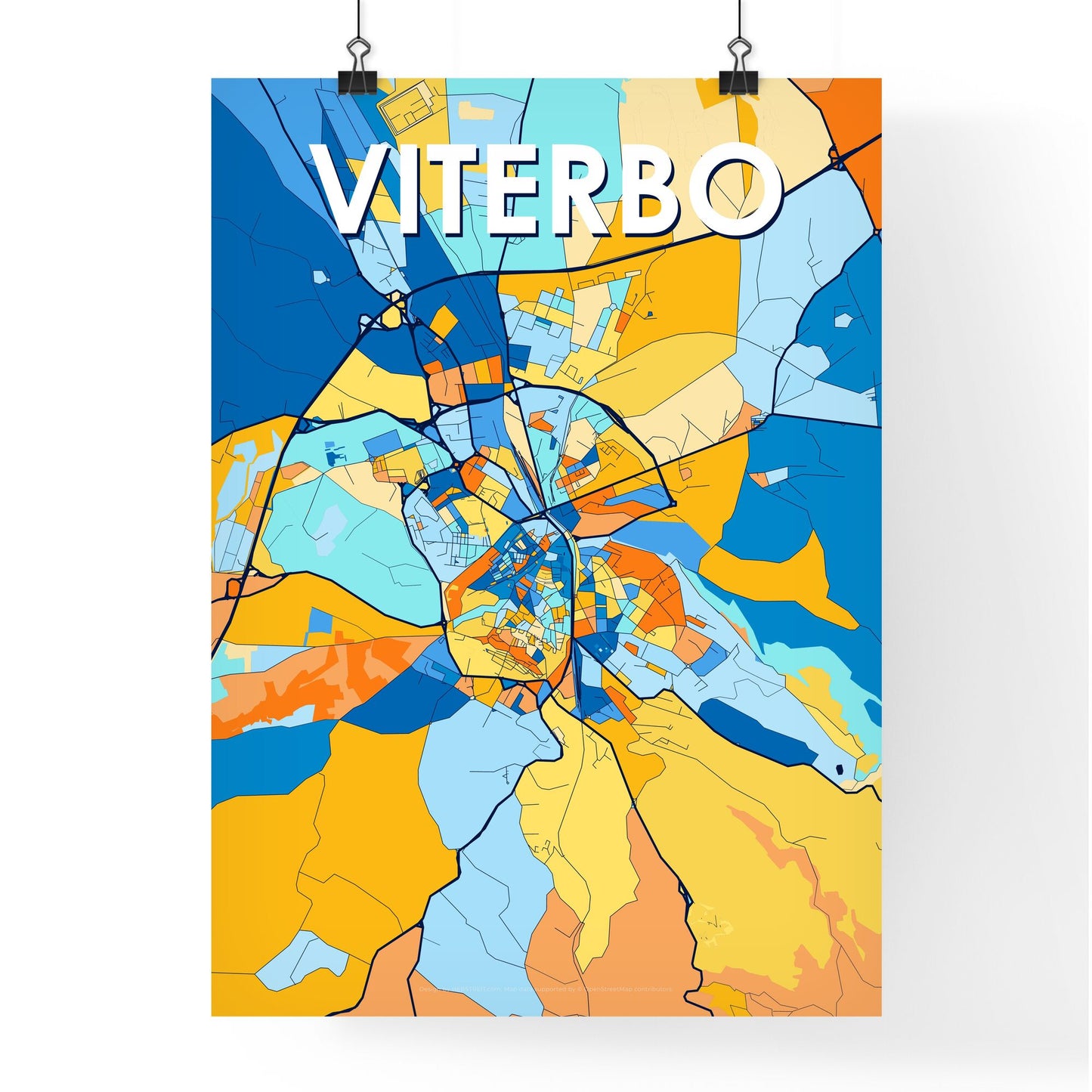 VITERBO ITALY Vibrant Colorful Art Map Poster Blue Orange