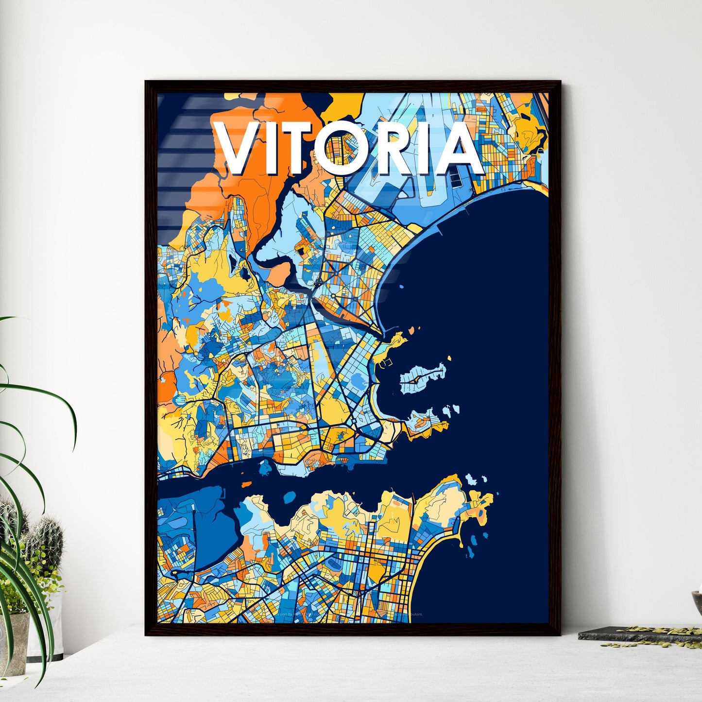 VITORIA BRAZIL Vibrant Colorful Art Map Poster Blue Orange