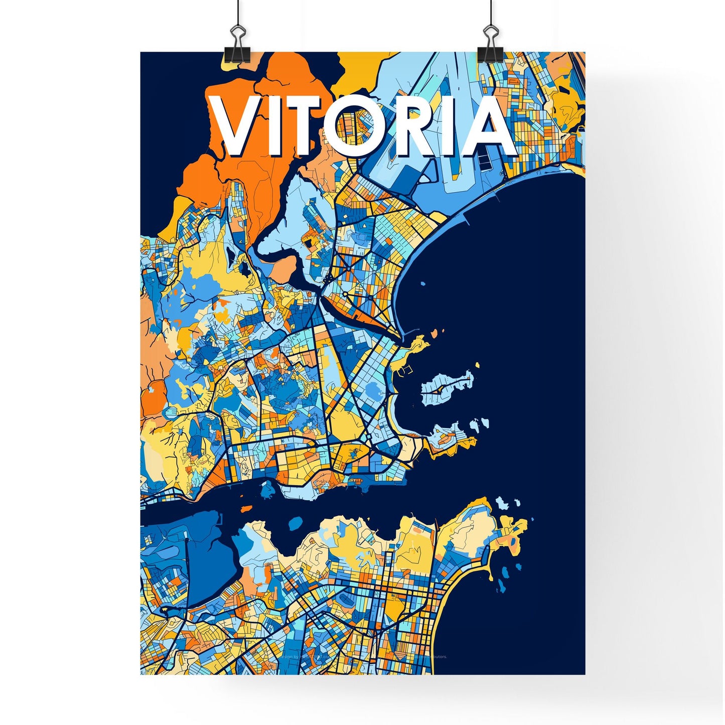 VITORIA BRAZIL Vibrant Colorful Art Map Poster Blue Orange