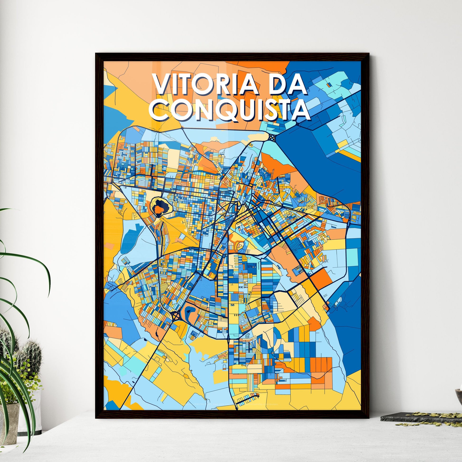 VITORIA DA CONQUISTA BRAZIL Vibrant Colorful Art Map Poster Blue Orange