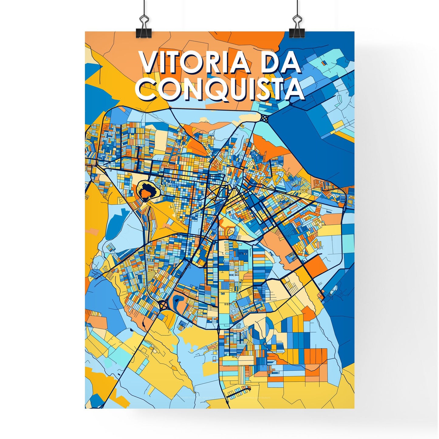 VITORIA DA CONQUISTA BRAZIL Vibrant Colorful Art Map Poster Blue Orange