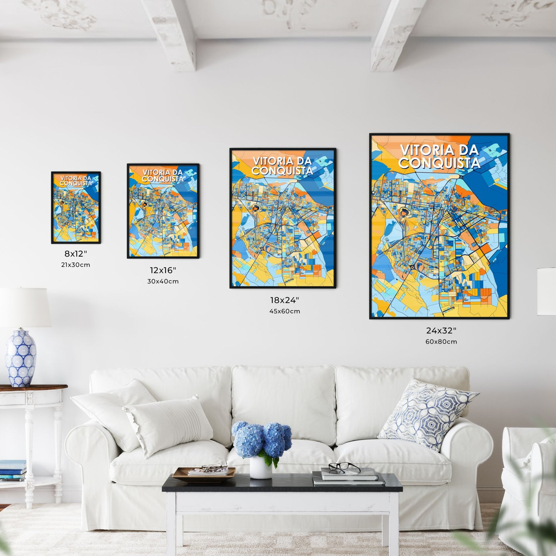 VITORIA DA CONQUISTA BRAZIL Vibrant Colorful Art Map Poster Blue Orange