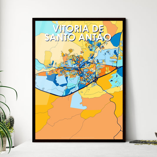 VITORIA DE SANTO ANTAO BRAZIL Vibrant Colorful Art Map Poster Blue Orange