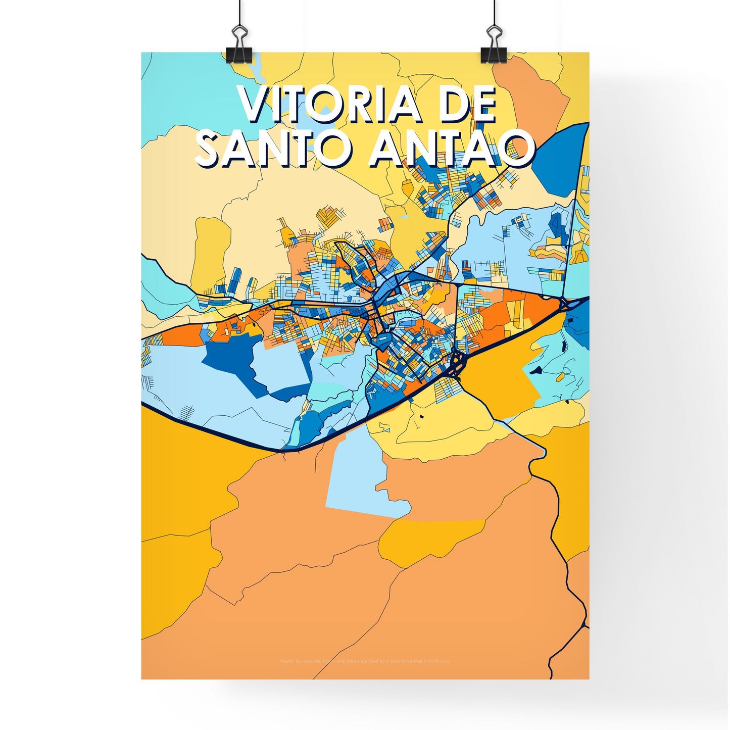 VITORIA DE SANTO ANTAO BRAZIL Vibrant Colorful Art Map Poster Blue Orange