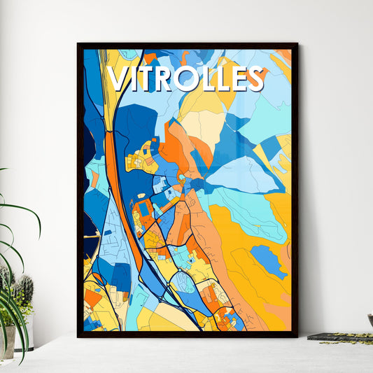 VITROLLES FRANCE Vibrant Colorful Art Map Poster Blue Orange