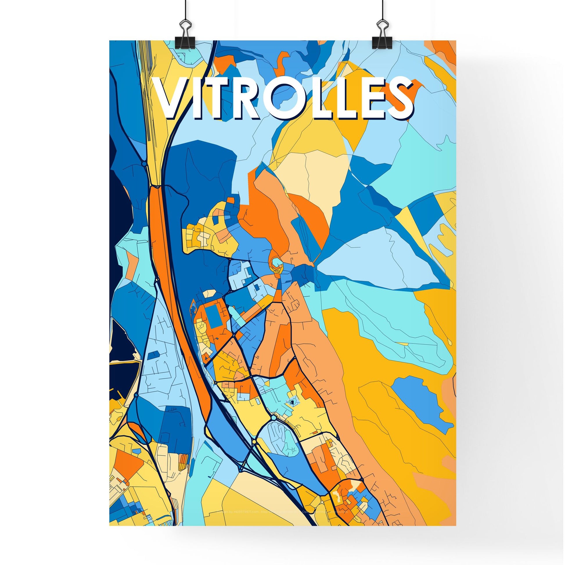 VITROLLES FRANCE Vibrant Colorful Art Map Poster Blue Orange