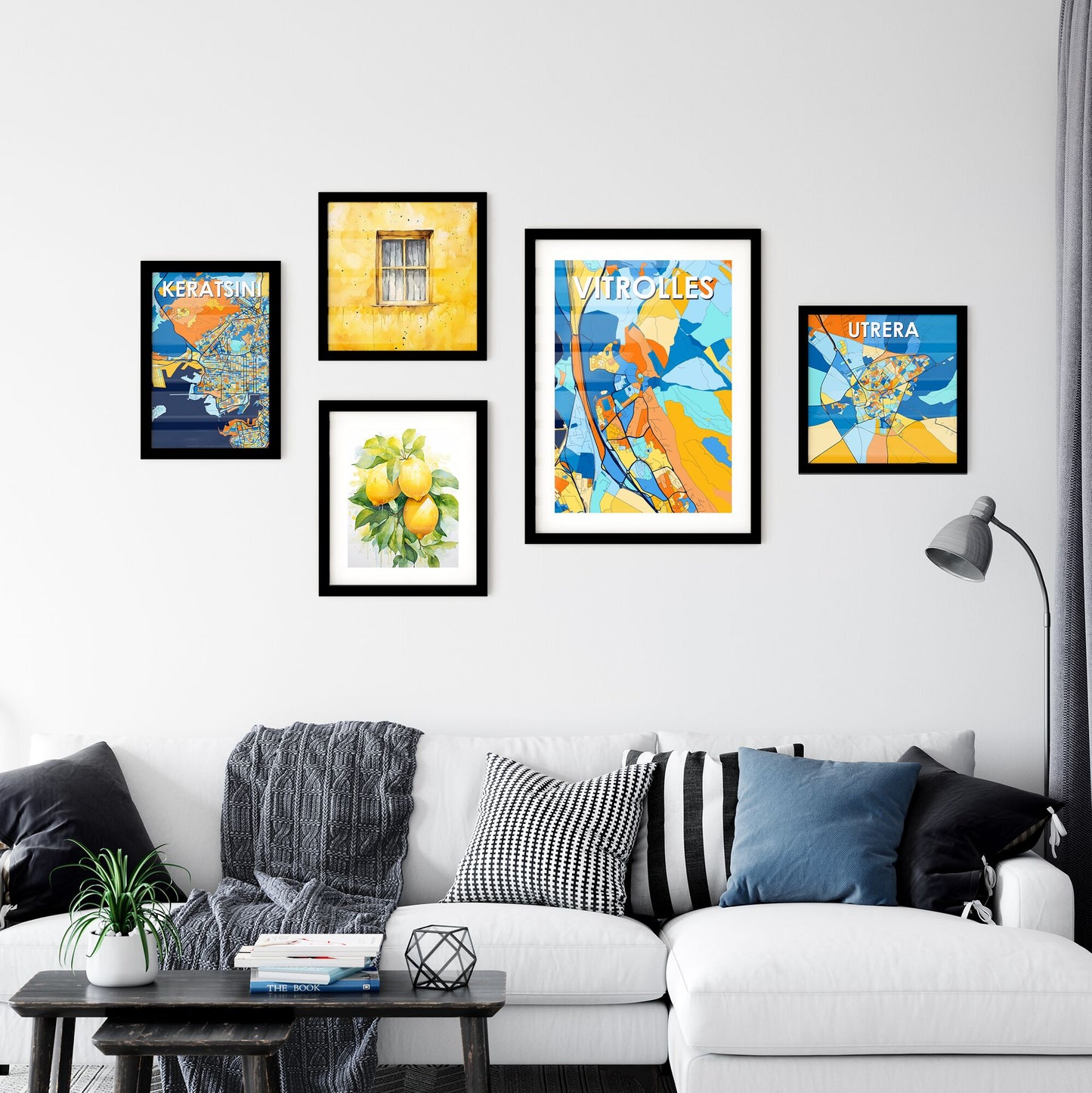 VITROLLES FRANCE Vibrant Colorful Art Map Poster Blue Orange