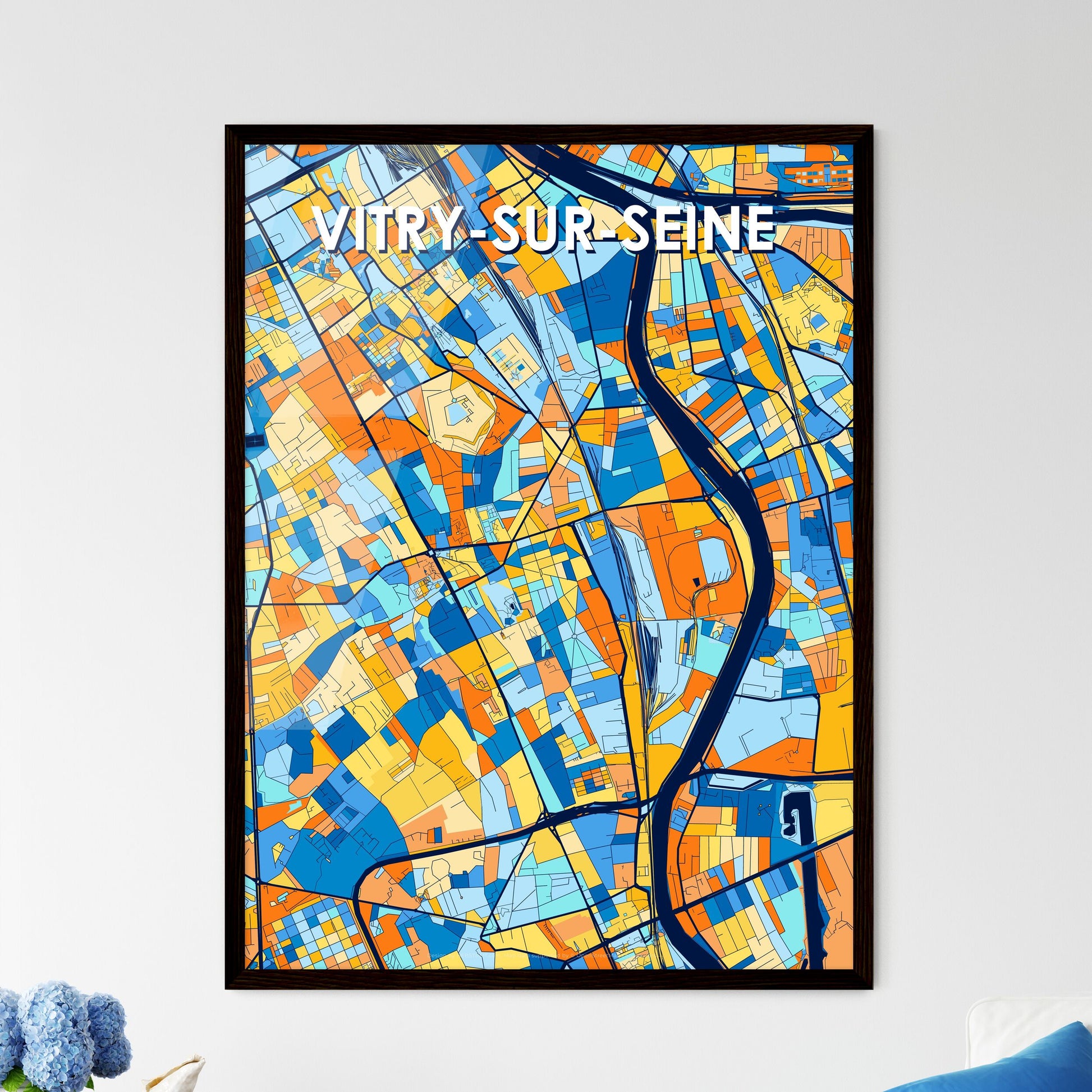 VITRY-SUR-SEINE FRANCE Vibrant Colorful Art Map Poster Blue Orange