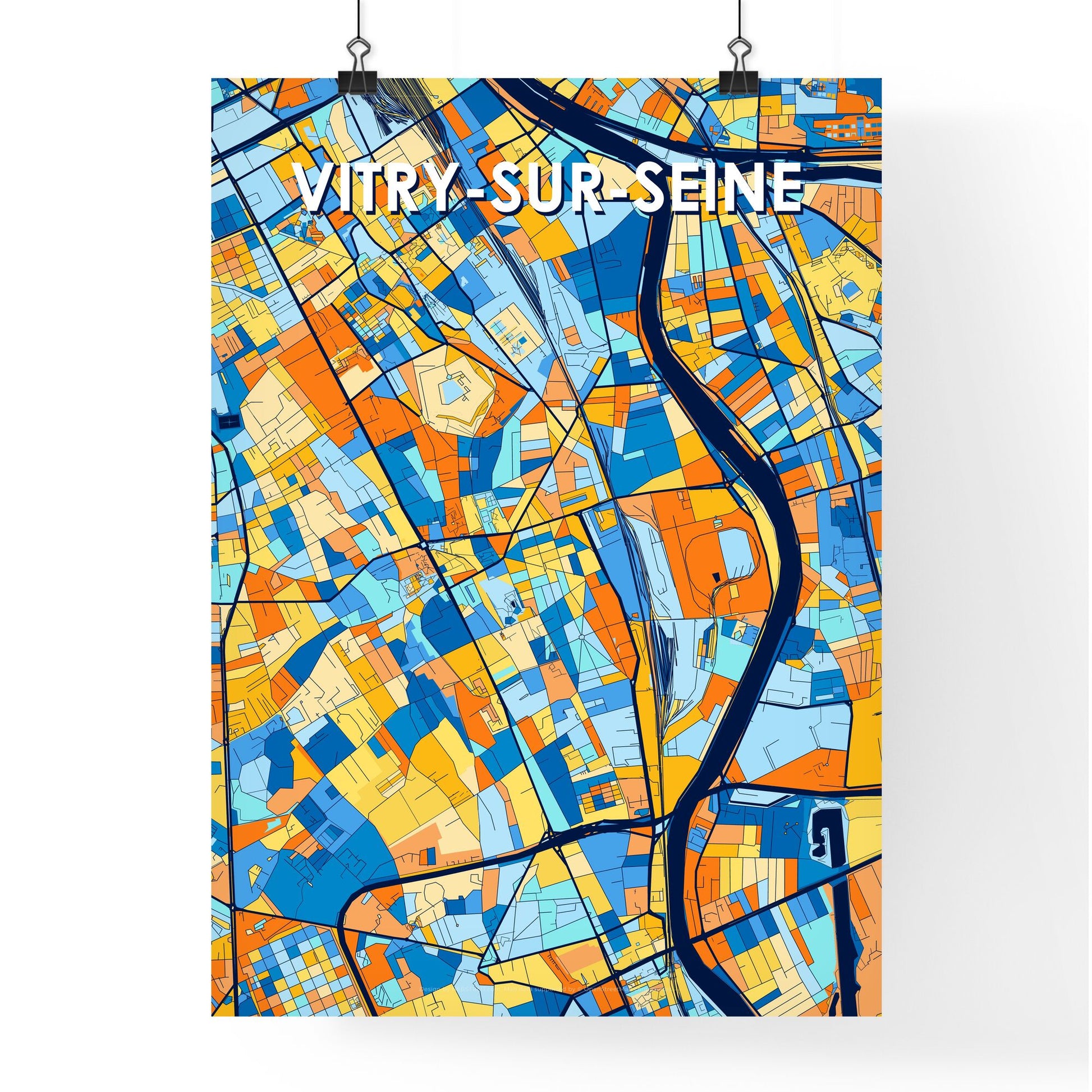 VITRY-SUR-SEINE FRANCE Vibrant Colorful Art Map Poster Blue Orange