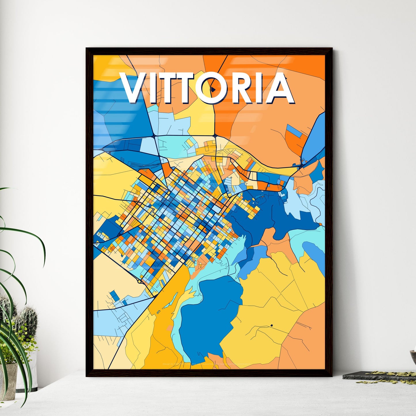 VITTORIA ITALY Vibrant Colorful Art Map Poster Blue Orange