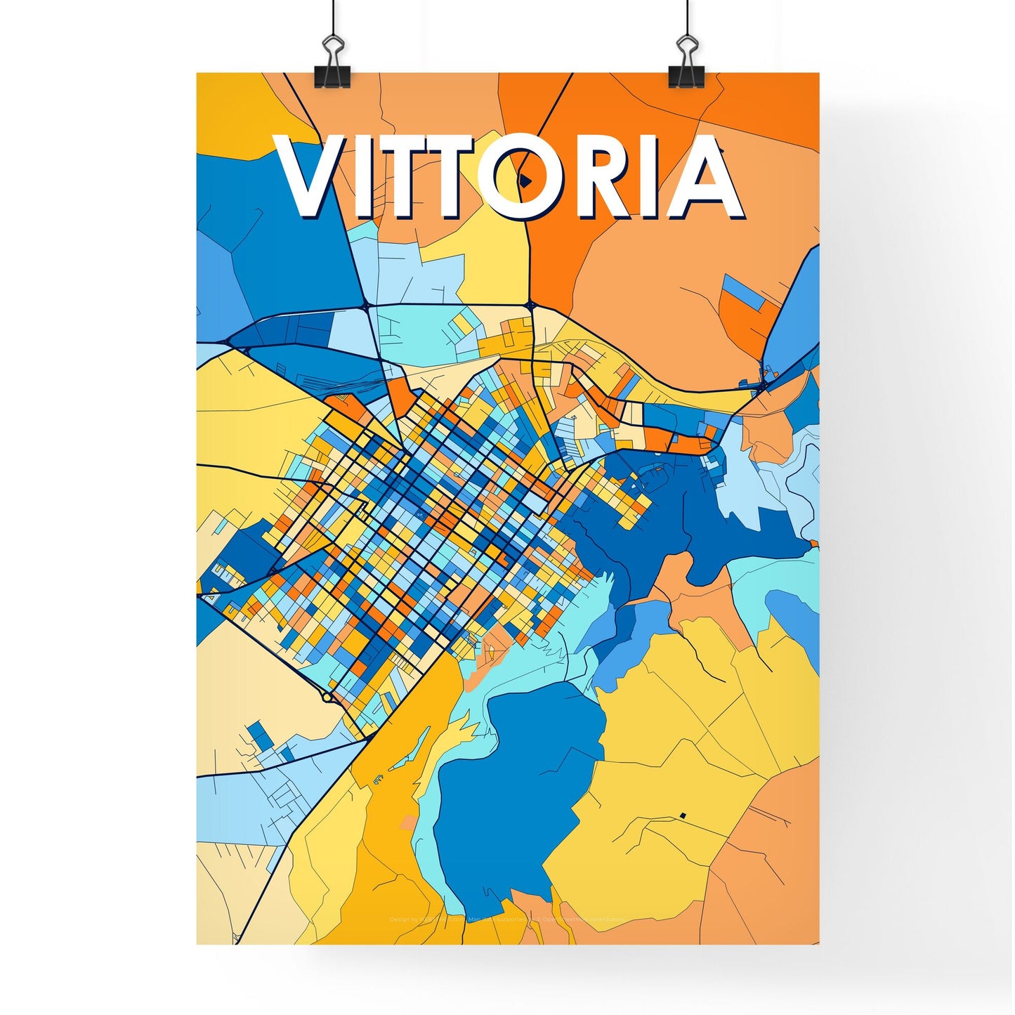 VITTORIA ITALY Vibrant Colorful Art Map Poster Blue Orange