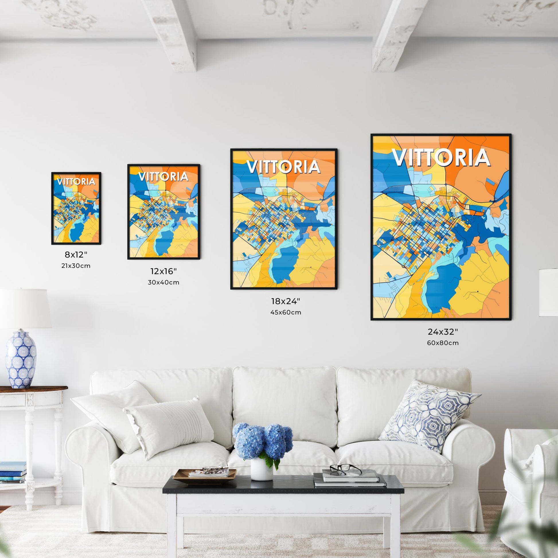 VITTORIA ITALY Vibrant Colorful Art Map Poster Blue Orange