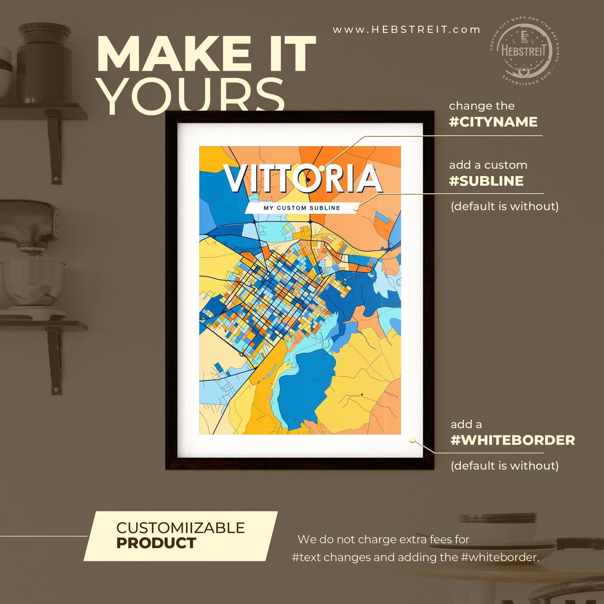 VITTORIA ITALY Vibrant Colorful Art Map Poster Blue Orange