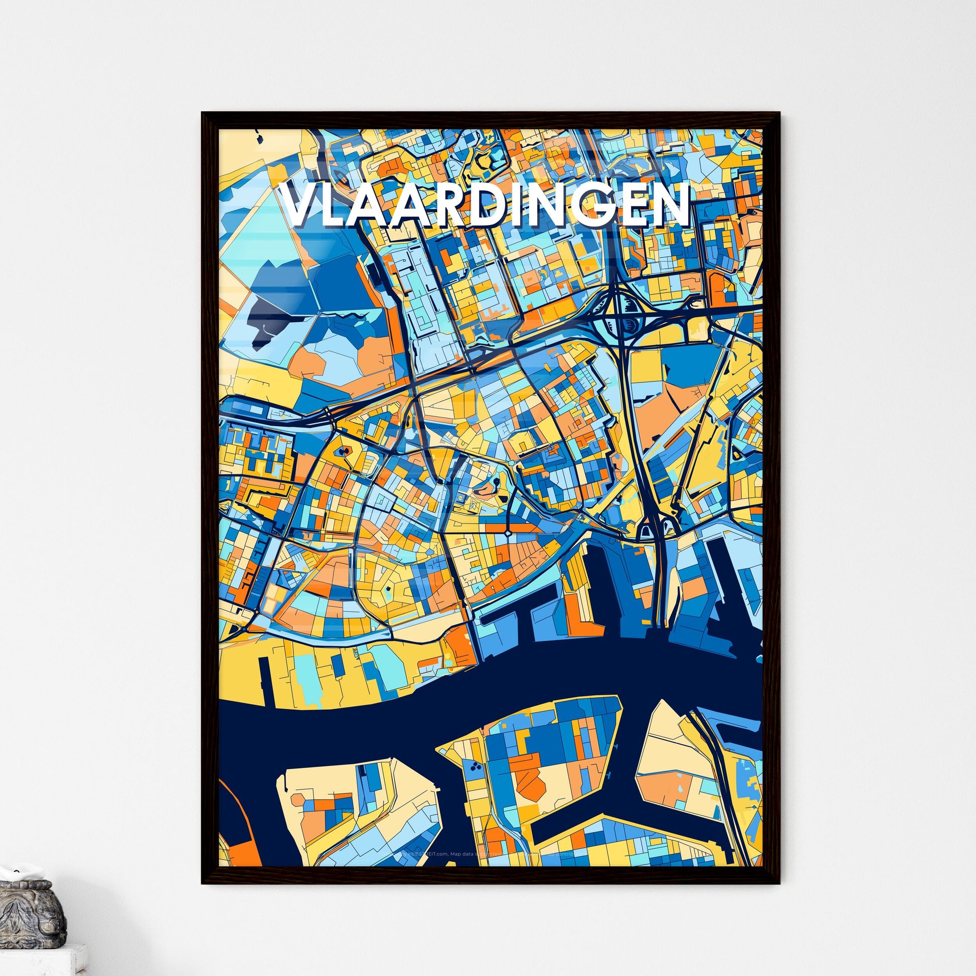 VLAARDINGEN NETHERLANDS Vibrant Colorful Art Map Poster Blue Orange