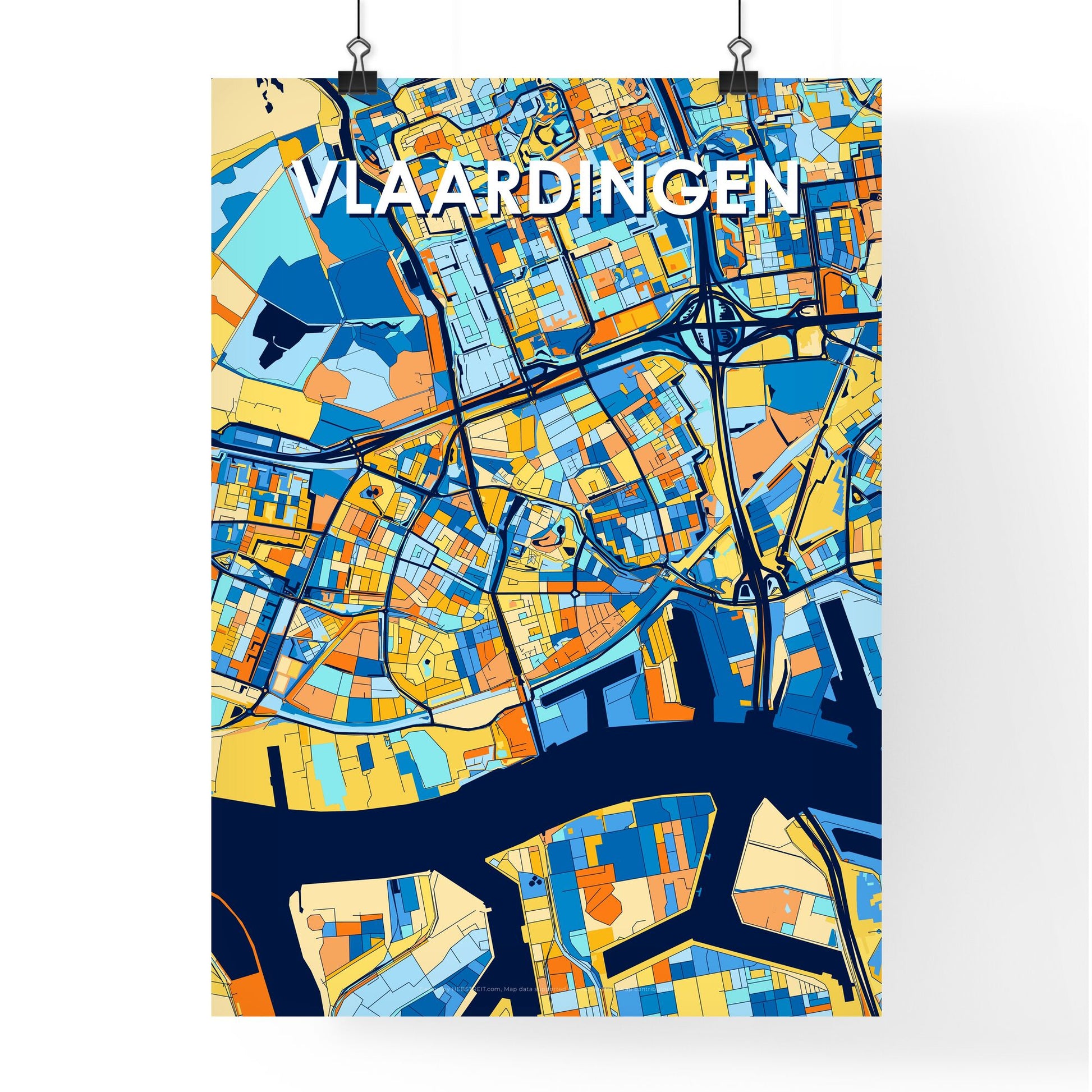 VLAARDINGEN NETHERLANDS Vibrant Colorful Art Map Poster Blue Orange