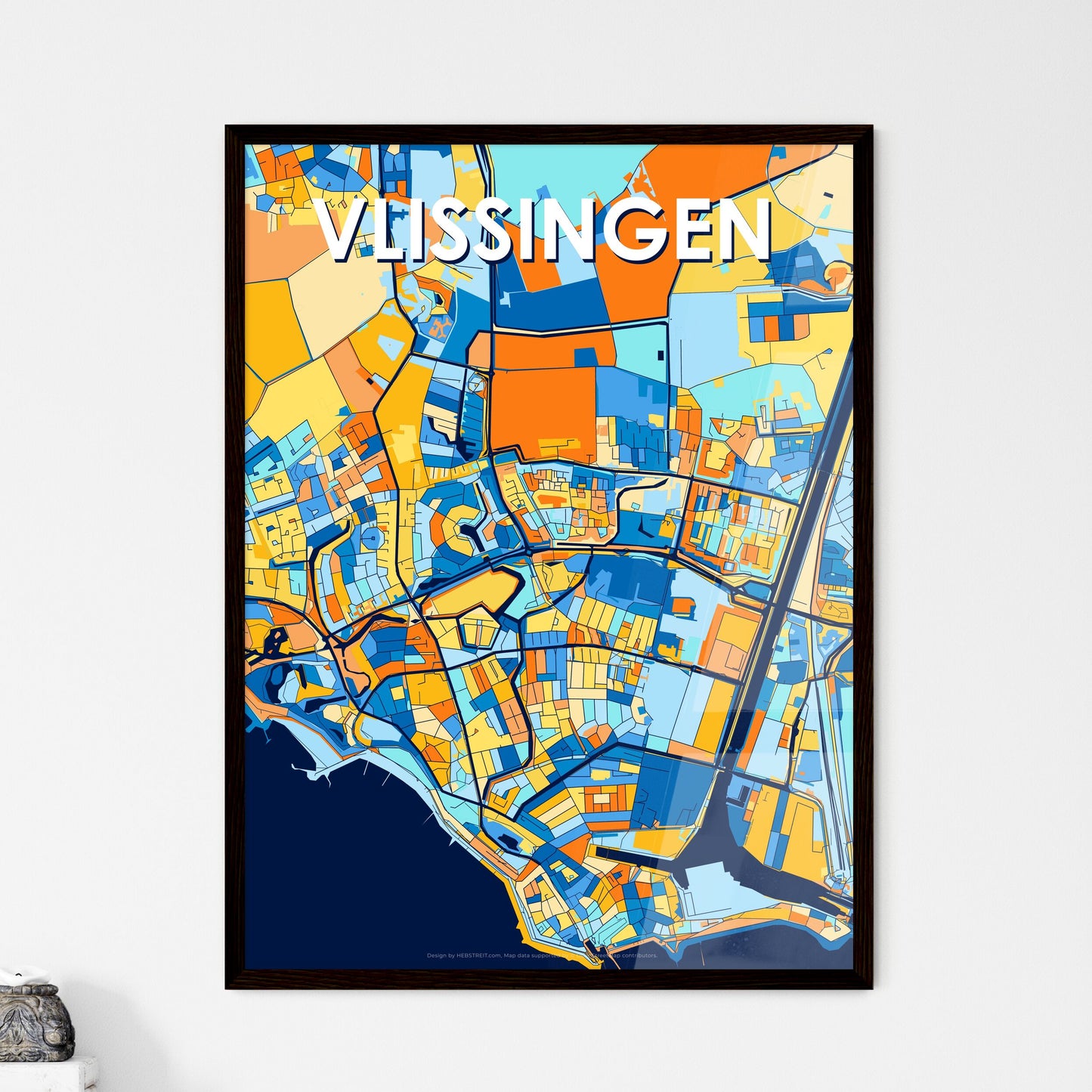 VLISSINGEN NETHERLANDS Vibrant Colorful Art Map Poster Blue Orange