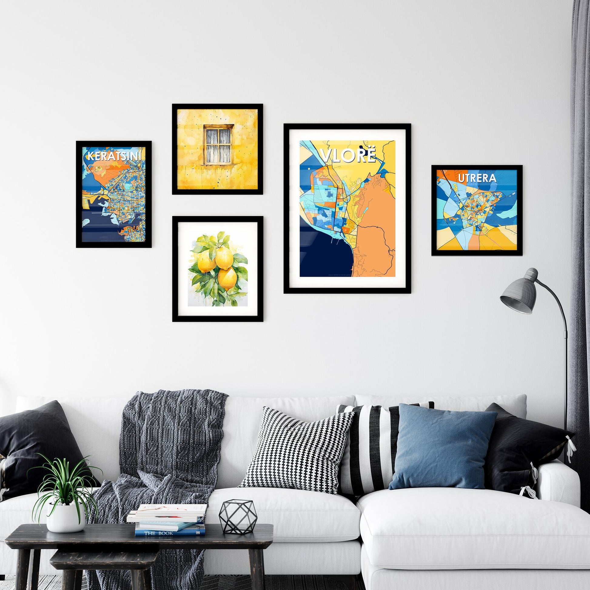 VLORË ALBANIA Vibrant Colorful Art Map Poster Blue Orange