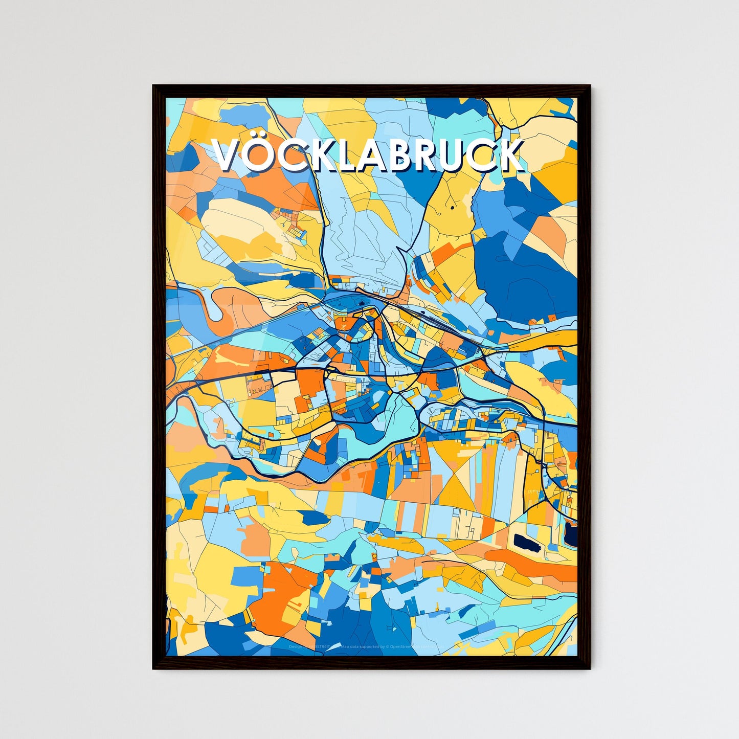 VÖCKLABRUCK AUSTRIA Vibrant Colorful Art Map Poster Blue Orange