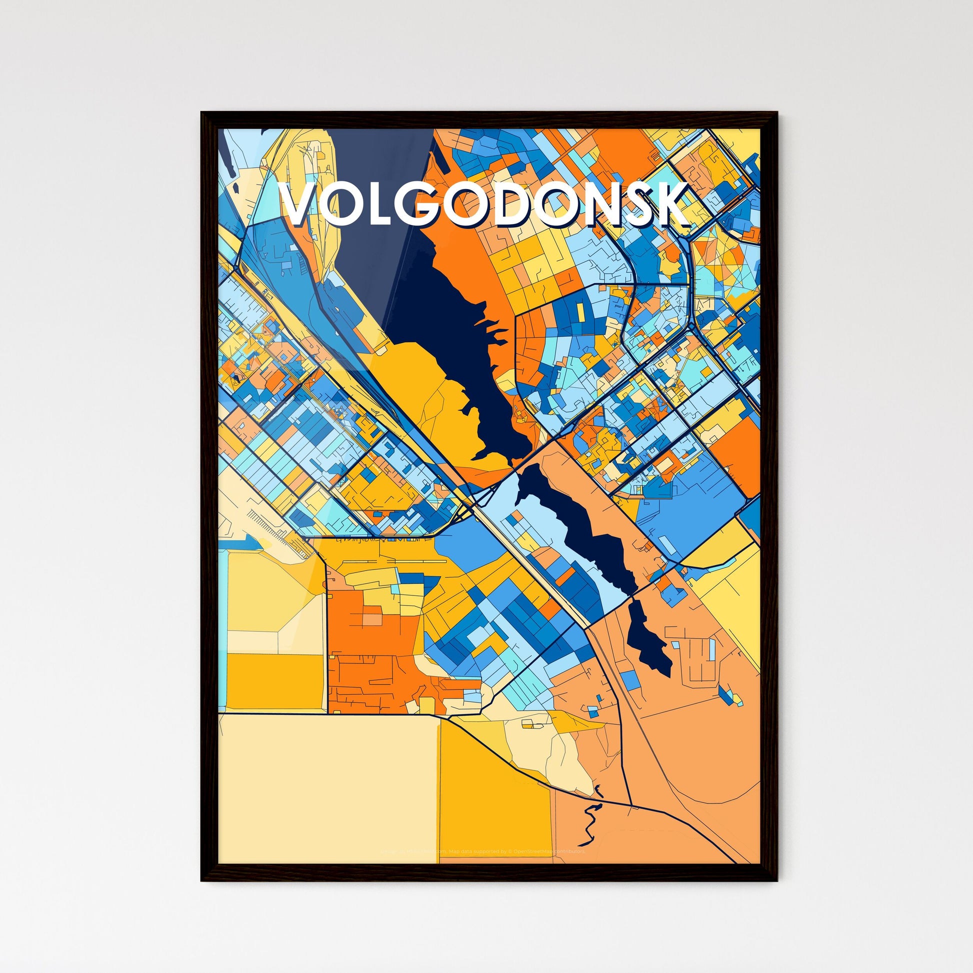 VOLGODONSK RUSSIA Vibrant Colorful Art Map Poster Blue Orange