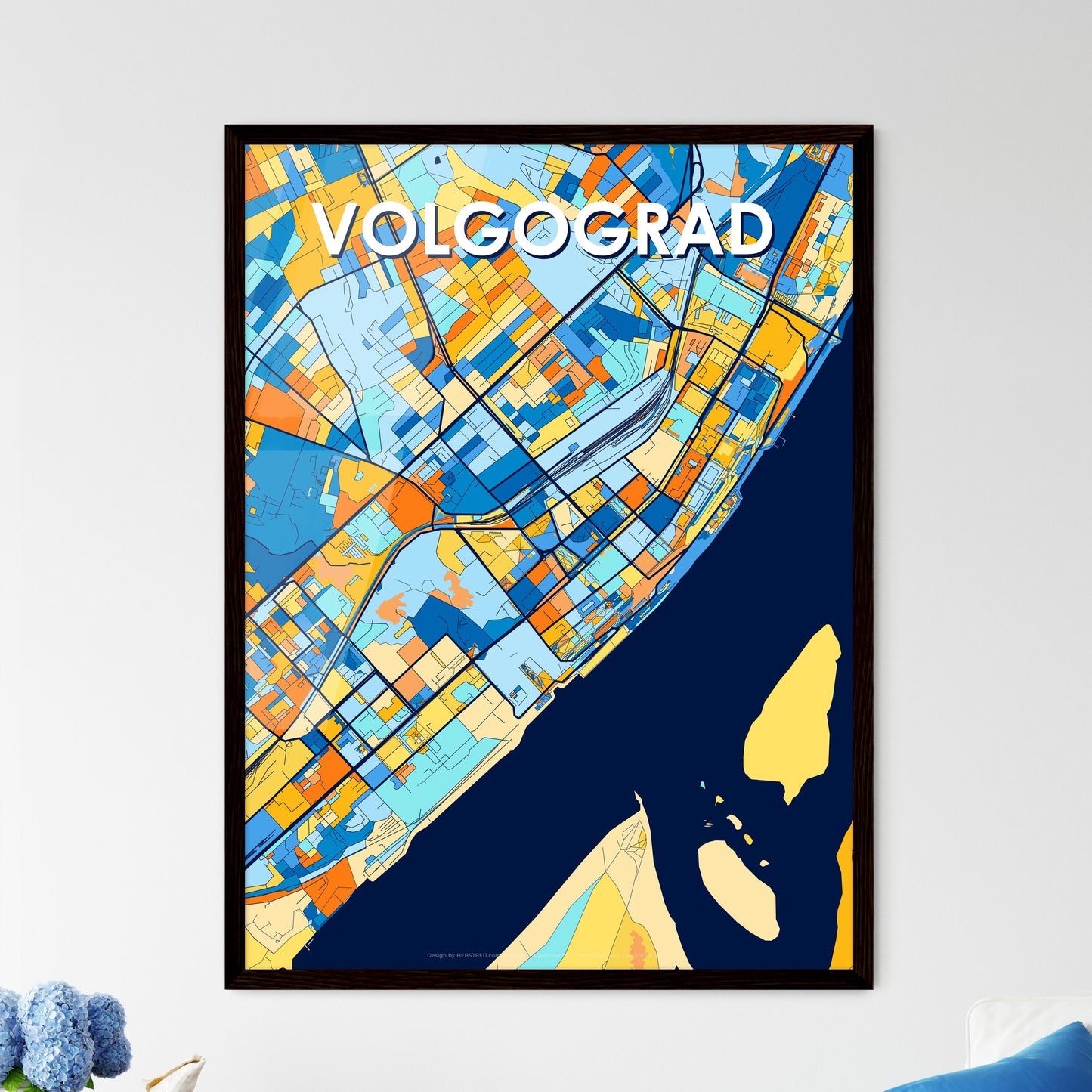 VOLGOGRAD RUSSIA Vibrant Colorful Art Map Poster Blue Orange