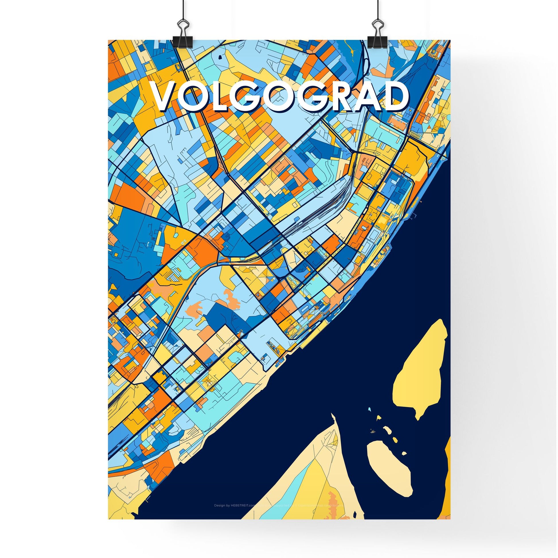 VOLGOGRAD RUSSIA Vibrant Colorful Art Map Poster Blue Orange