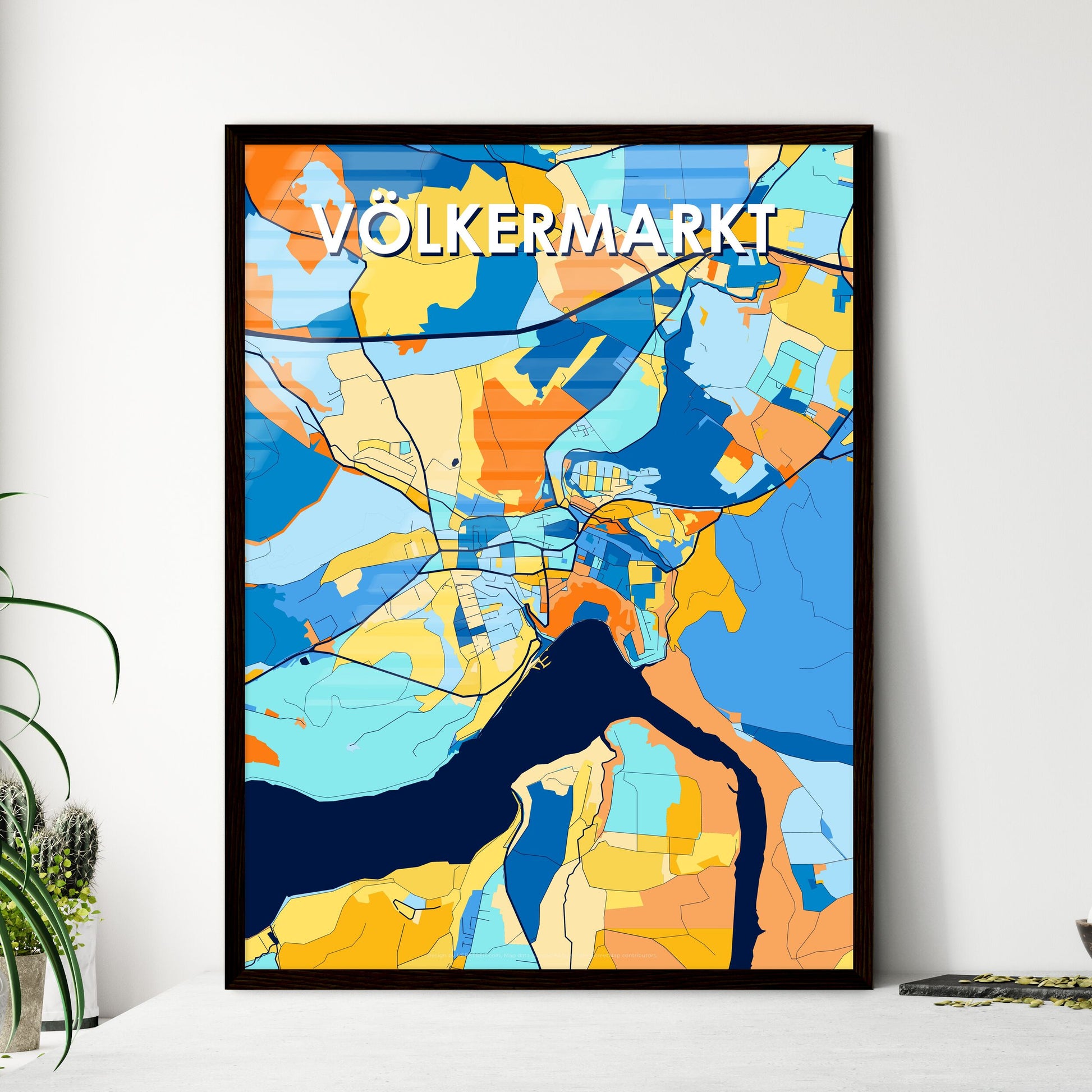 VÖLKERMARKT AUSTRIA Vibrant Colorful Art Map Poster Blue Orange