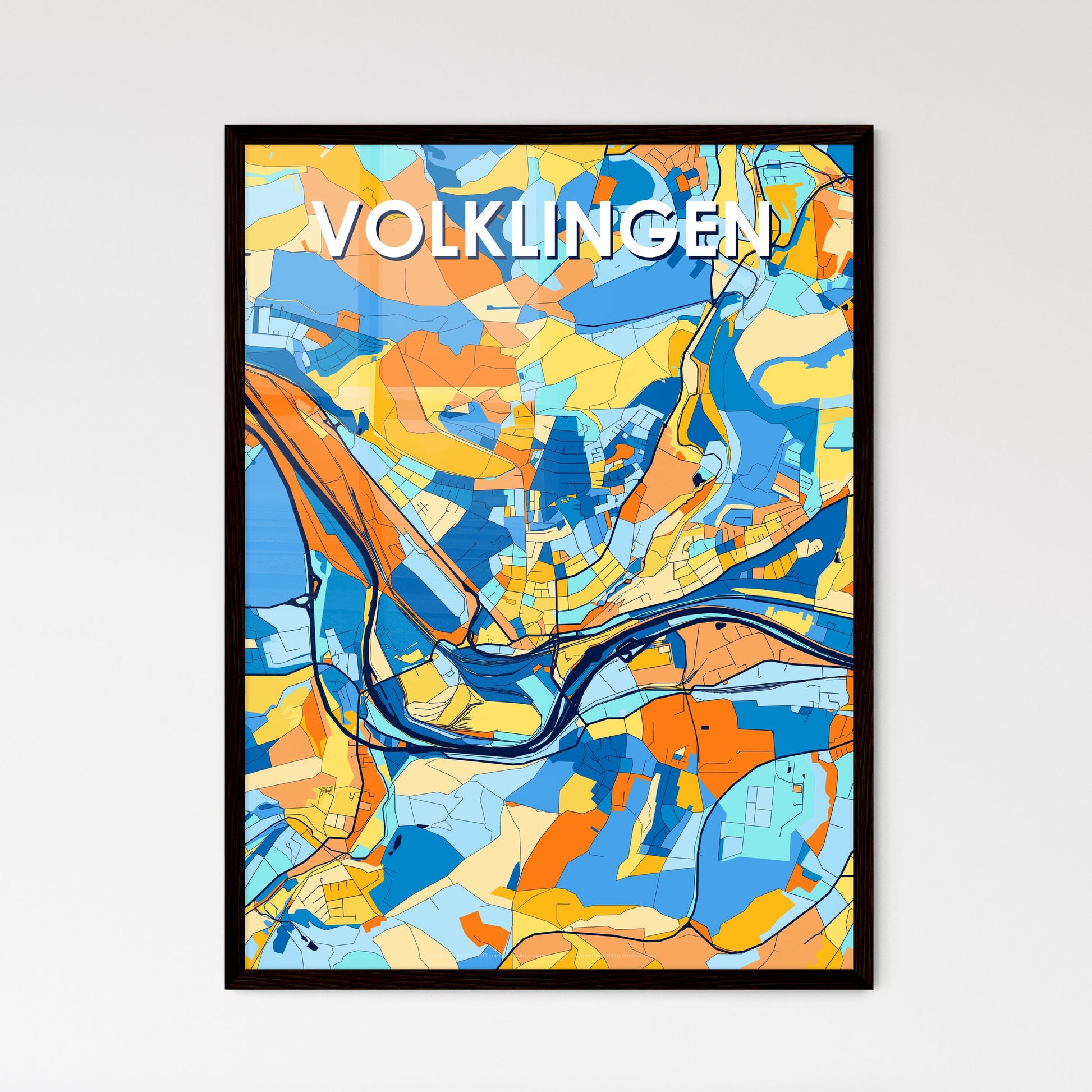 VOLKLINGEN GERMANY Vibrant Colorful Art Map Poster Blue Orange