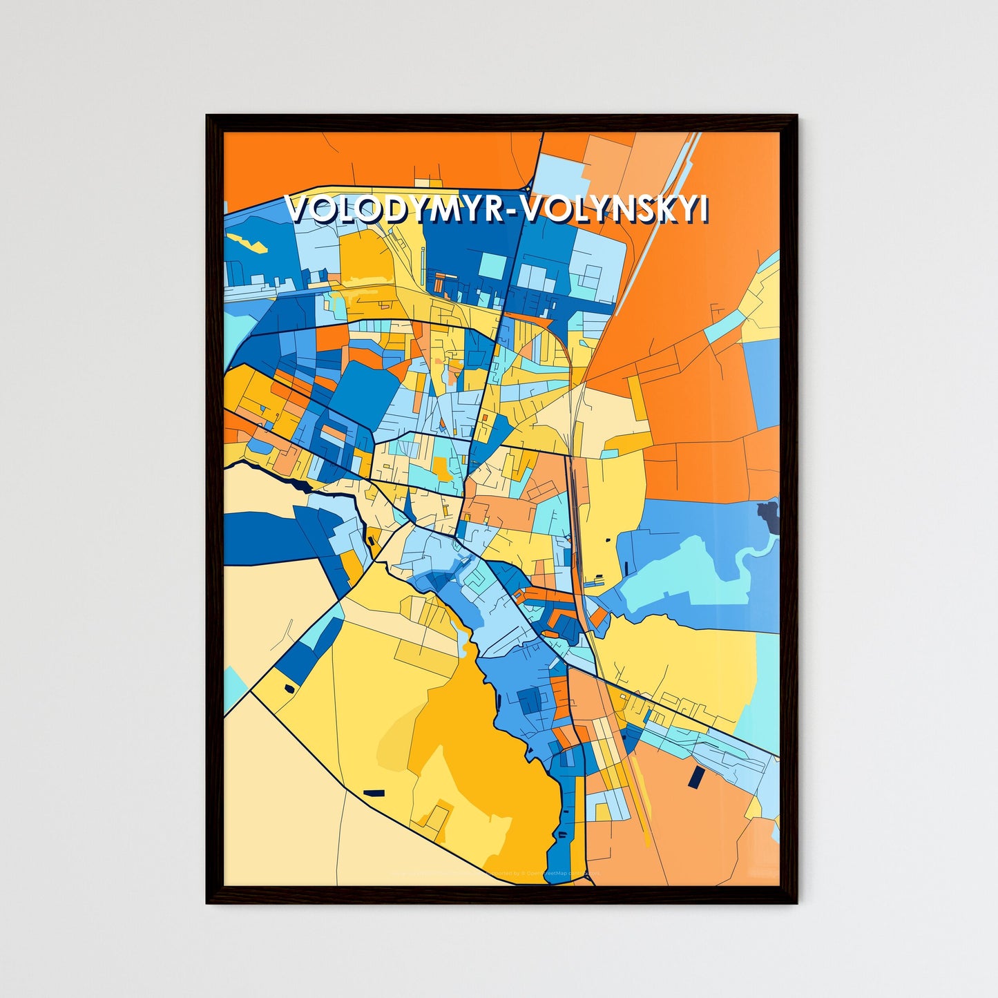 VOLODYMYR-VOLYNSKYI UKRAINE Vibrant Colorful Art Map Poster Blue Orange