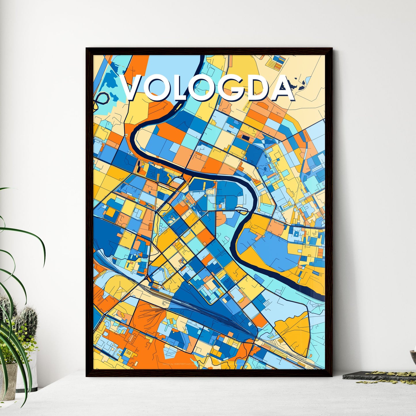 VOLOGDA RUSSIA Vibrant Colorful Art Map Poster Blue Orange