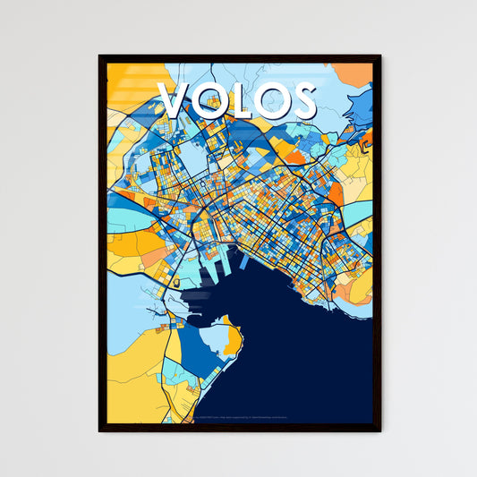 VOLOS GREECE Vibrant Colorful Art Map Poster Blue Orange