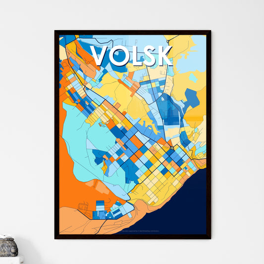 VOLSK RUSSIA Vibrant Colorful Art Map Poster Blue Orange