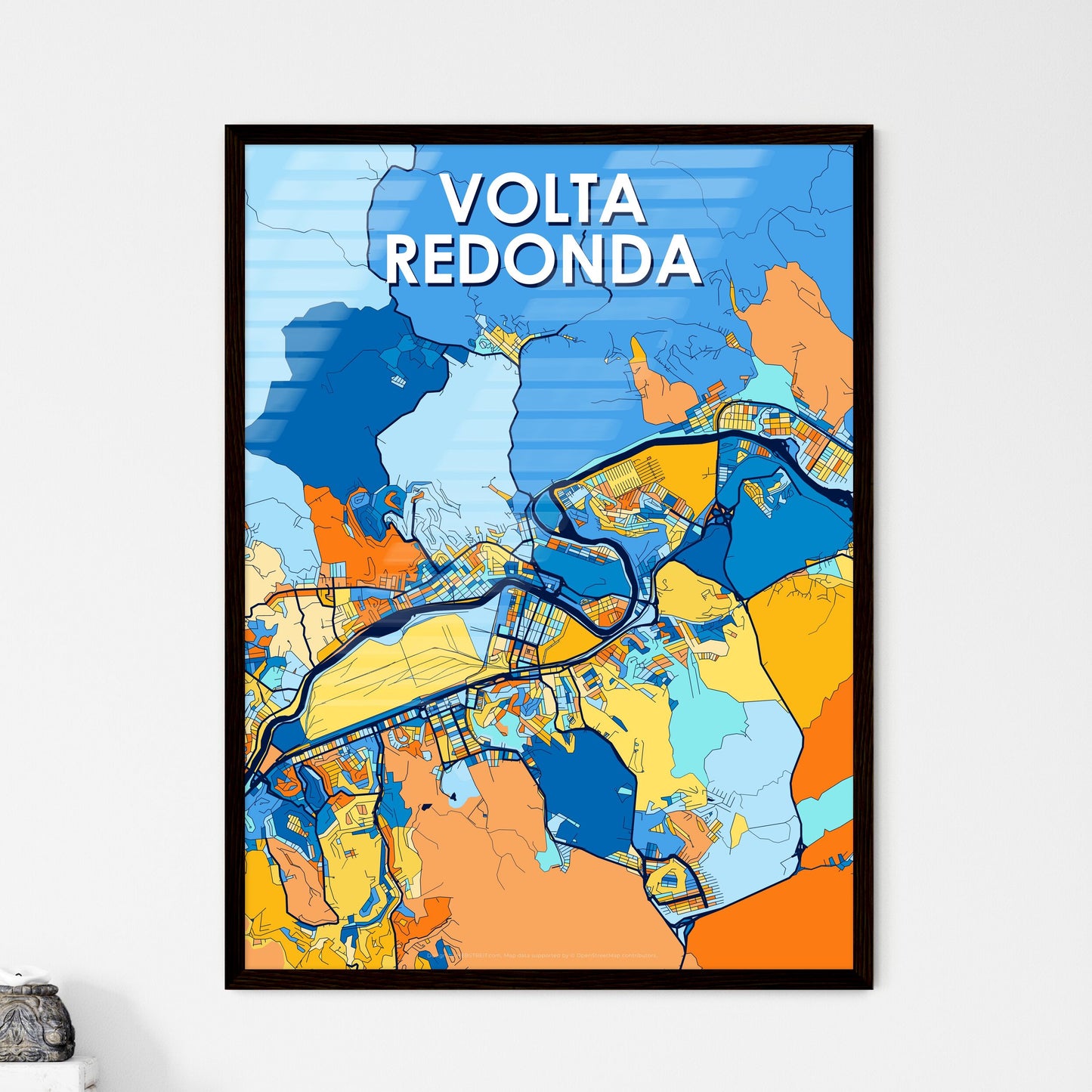 VOLTA REDONDA BRAZIL Vibrant Colorful Art Map Poster Blue Orange