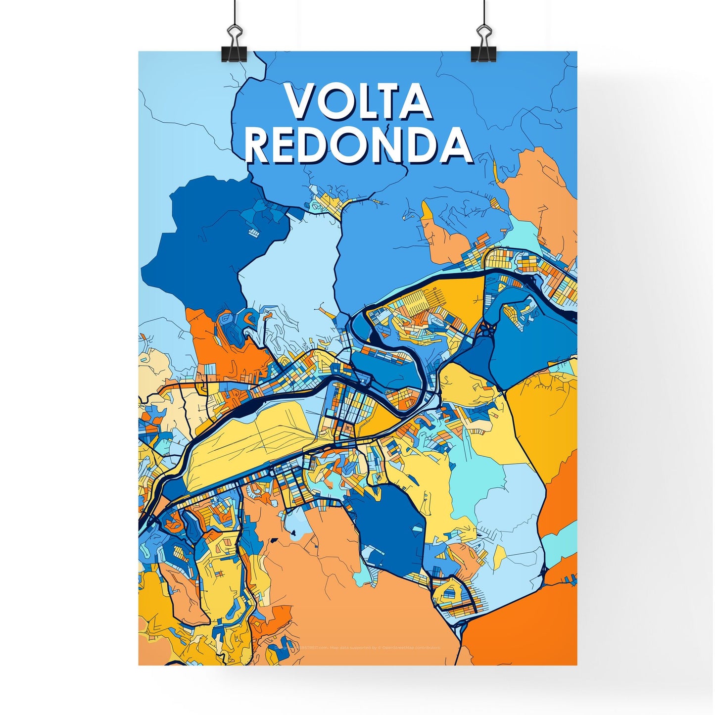 VOLTA REDONDA BRAZIL Vibrant Colorful Art Map Poster Blue Orange