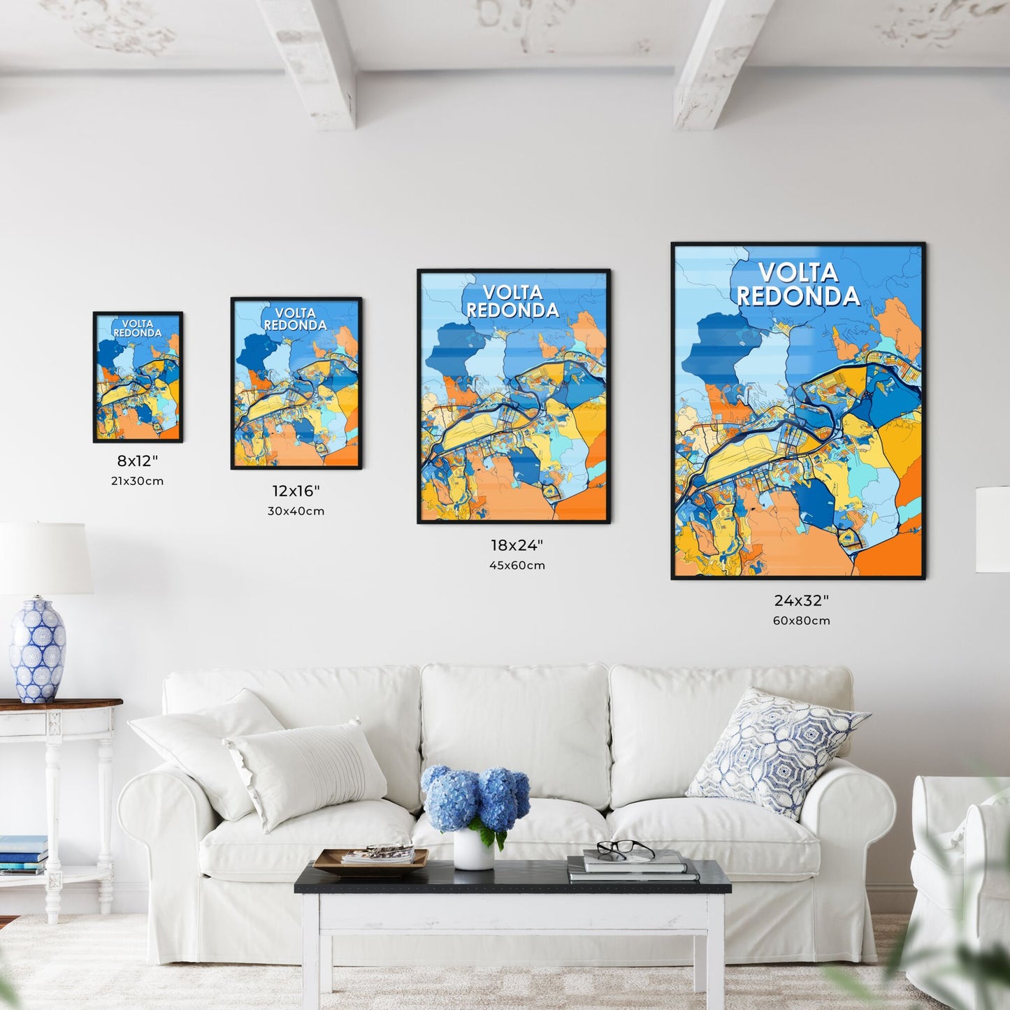 VOLTA REDONDA BRAZIL Vibrant Colorful Art Map Poster Blue Orange