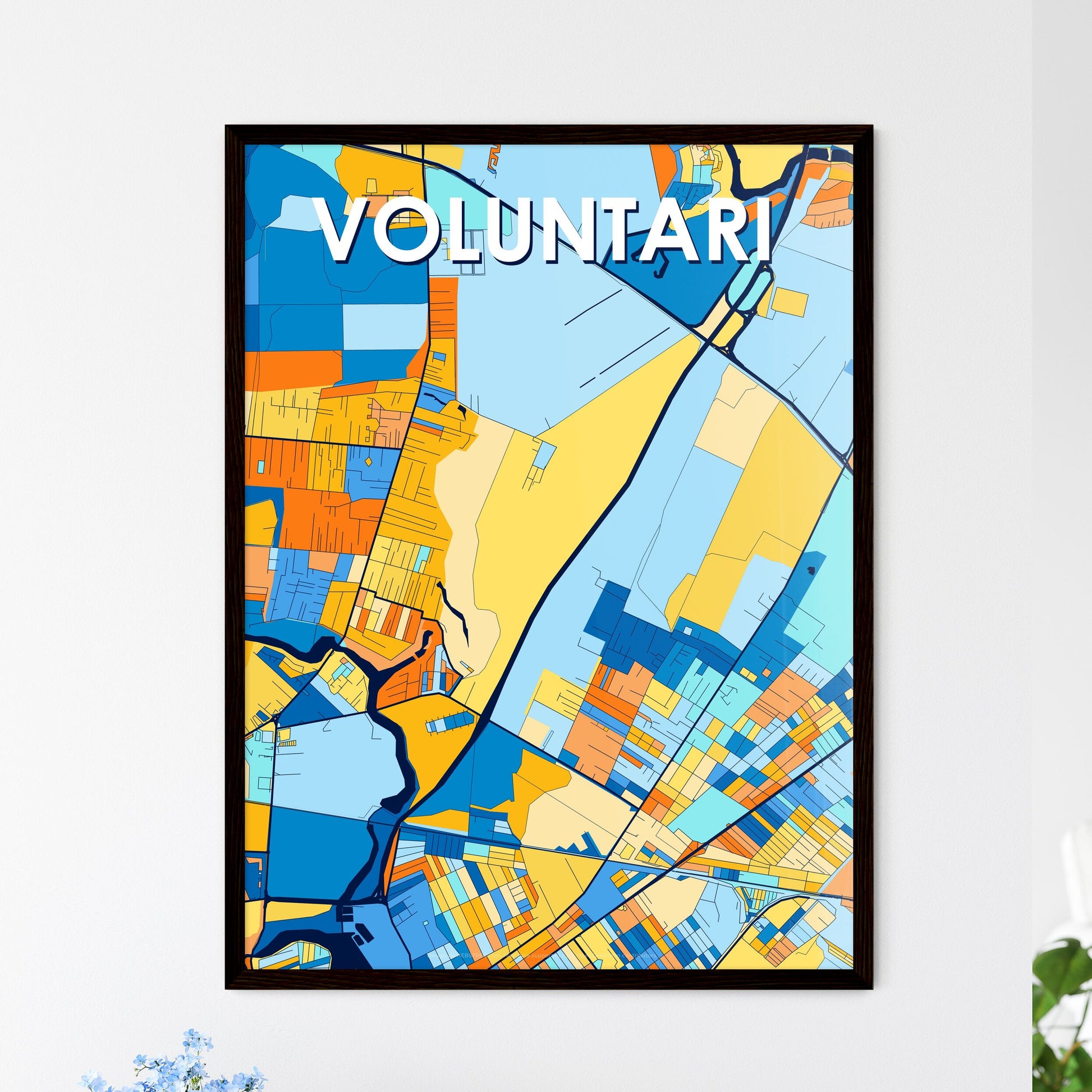 VOLUNTARI ROMANIA Vibrant Colorful Art Map Poster Blue Orange