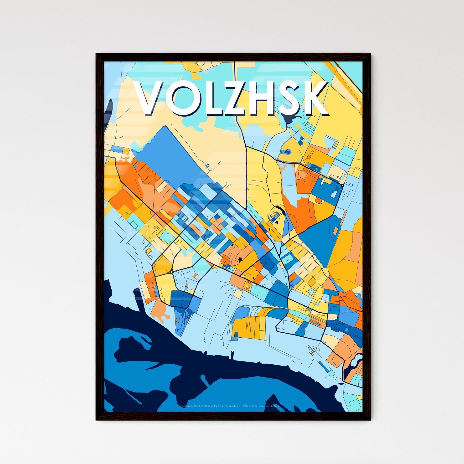 VOLZHSK RUSSIA Vibrant Colorful Art Map Poster Blue Orange