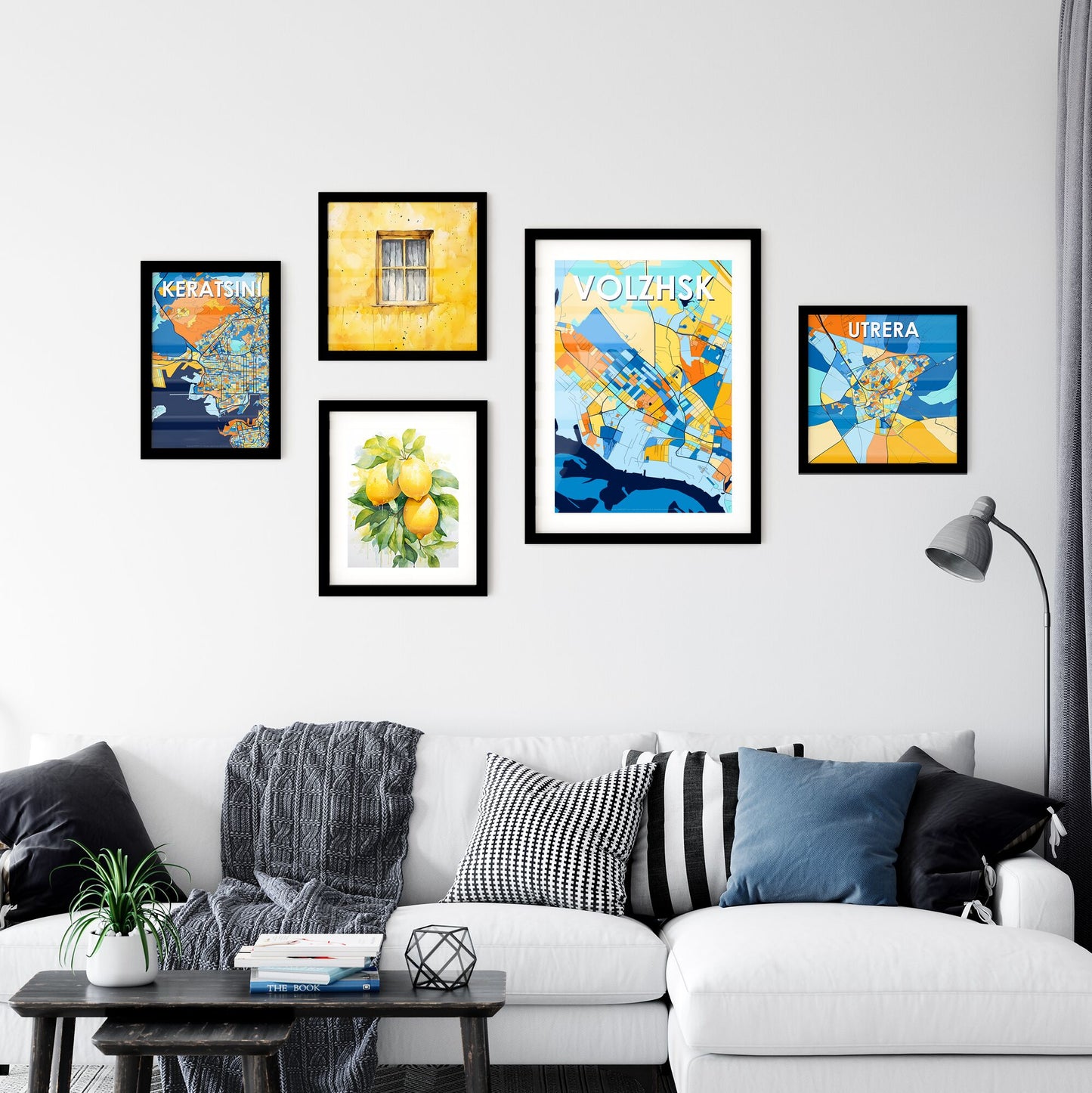 VOLZHSK RUSSIA Vibrant Colorful Art Map Poster Blue Orange