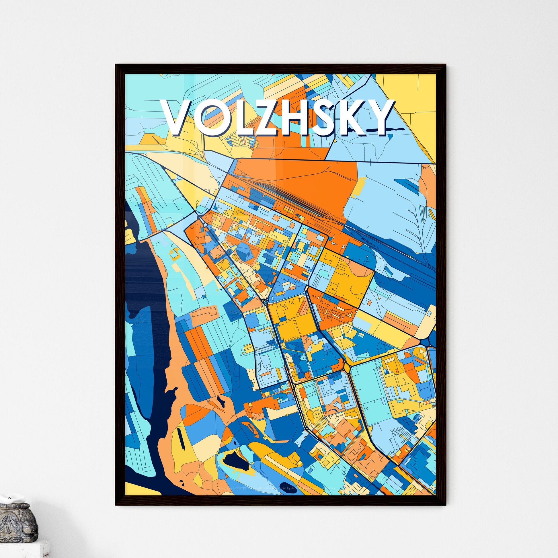 VOLZHSKY RUSSIA Vibrant Colorful Art Map Poster Blue Orange