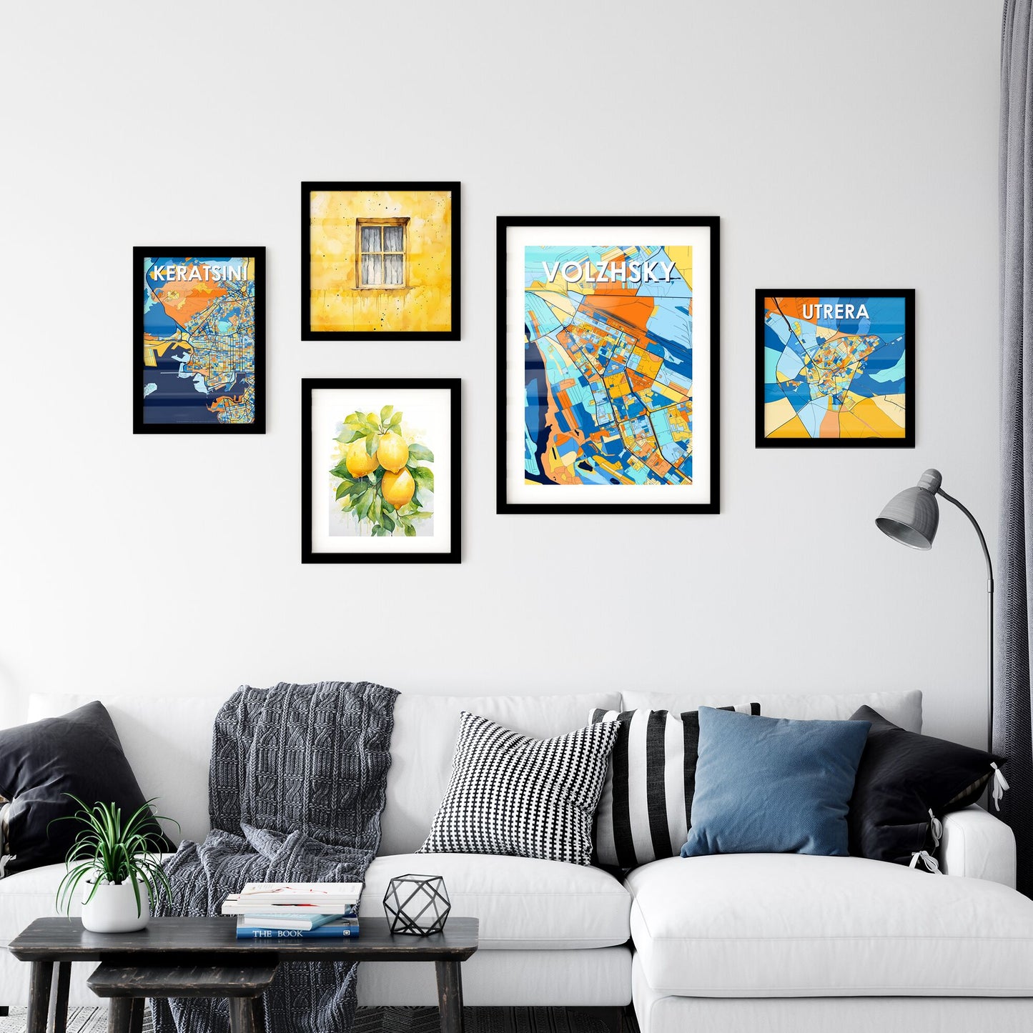 VOLZHSKY RUSSIA Vibrant Colorful Art Map Poster Blue Orange