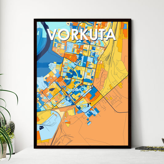 VORKUTA RUSSIA Vibrant Colorful Art Map Poster Blue Orange