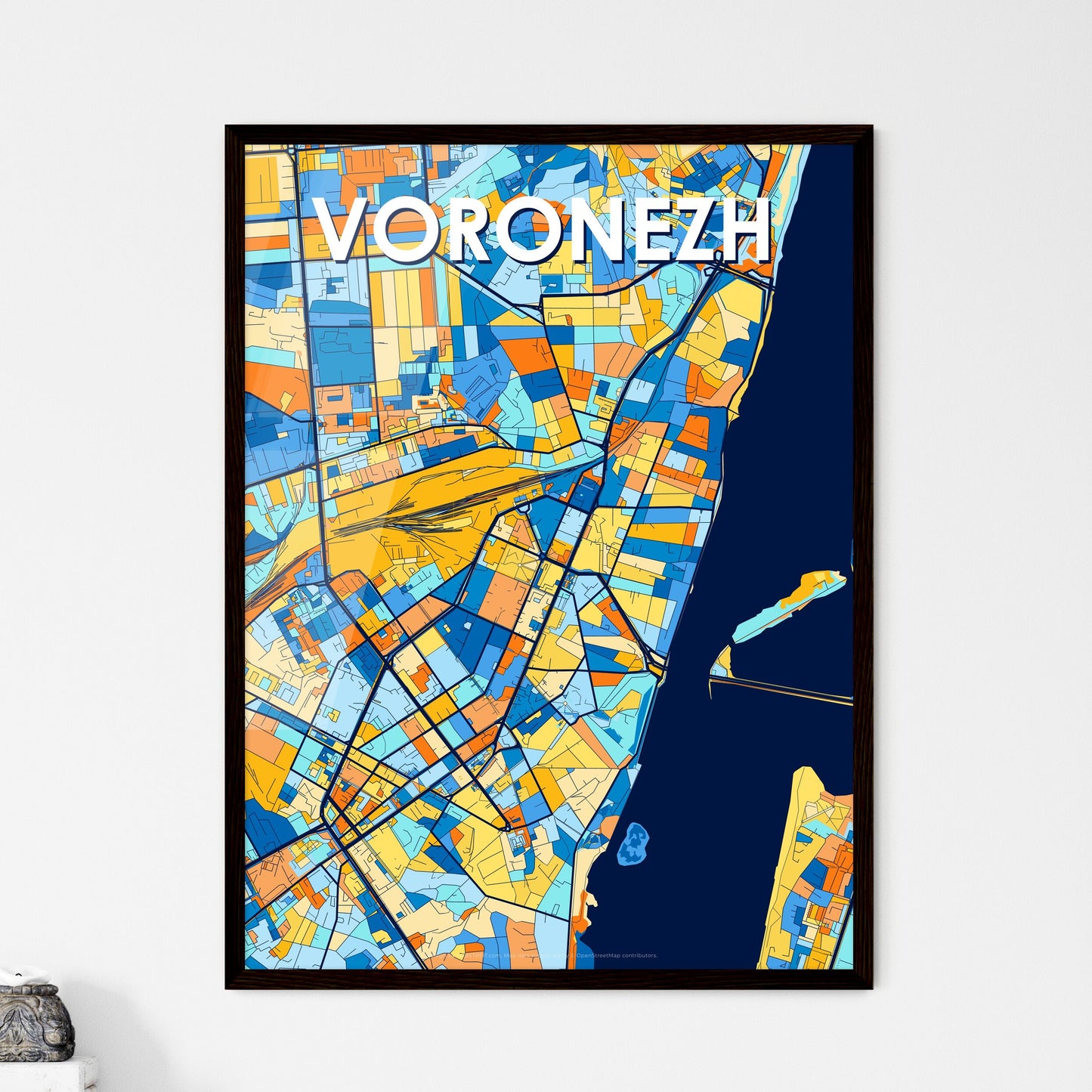 VORONEZH RUSSIA Vibrant Colorful Art Map Poster Blue Orange